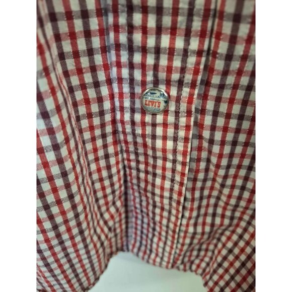 Levis Mens Red & White Checkered Short-Sleeve Western Shirt Medium Cotton - Picture 4 of 6